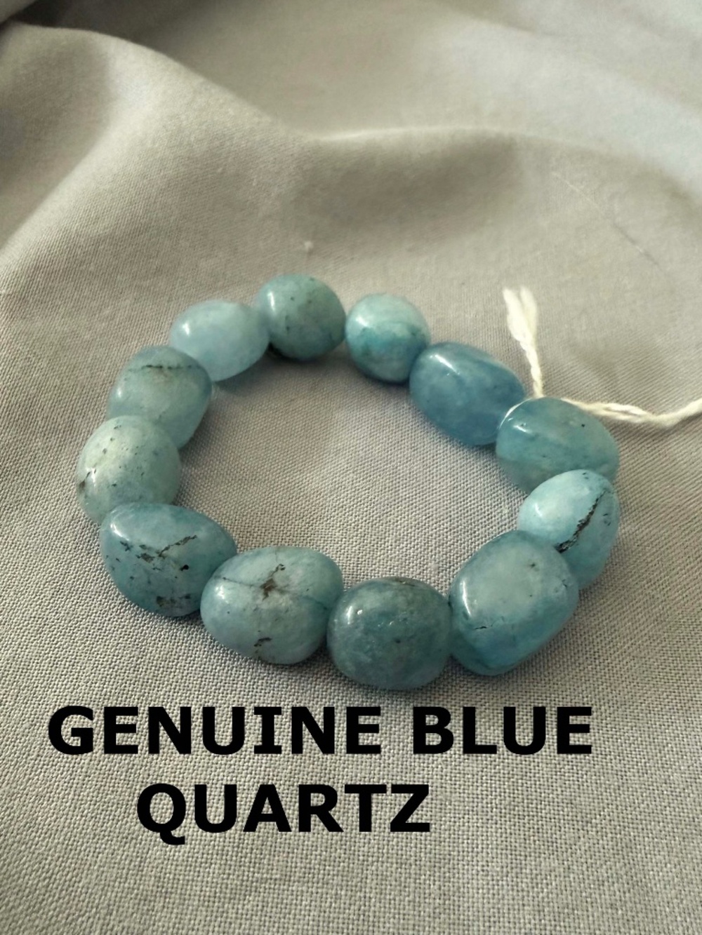 BRACELET GENUINE BLUE QUARTZ, NUGGETS ¾ X ½ INCHES, STRETCHY ELASTIC, NEW WITH